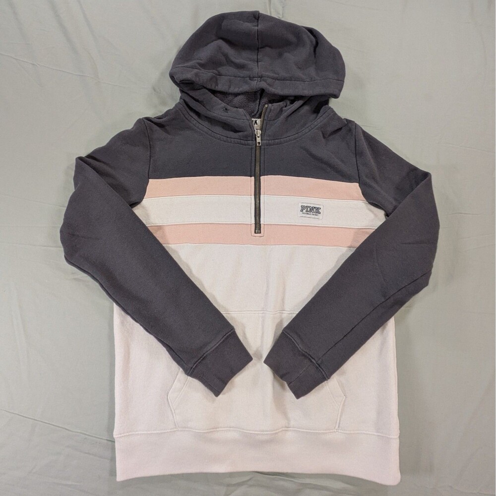 Large Victoria’s Secret Pink Color block 1/4 Zip Up Hoodie Small